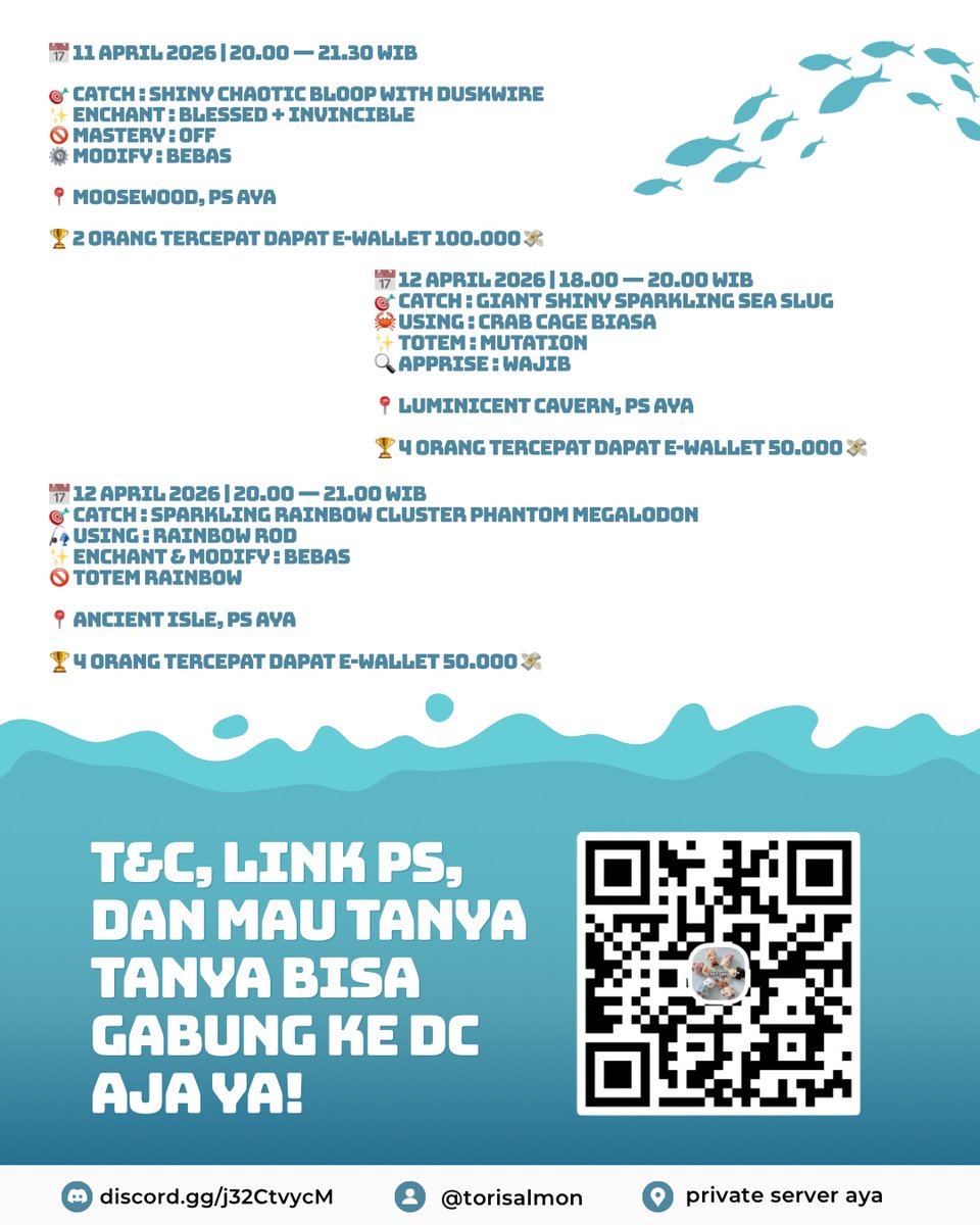 fisch! haaai aku ngadain event kecil kecilan buat menyambut update besar nanti 😼💕✨ ada yang mau ikut meramaikan? setelahnya bisa mancing bareng dan sharing di dc kok