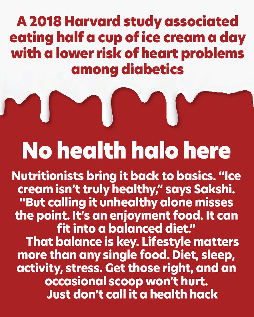 bombaytimes's tweet image. The internet keeps asking the same question: is #IceCream actually healthy, or just wishful thinking? 🍦
A 2018 #HarvardStudy did find a link between moderate intake and lower heart risk in diabetics, but the story doesn’t end there

#HealthDebate #FoodMyths