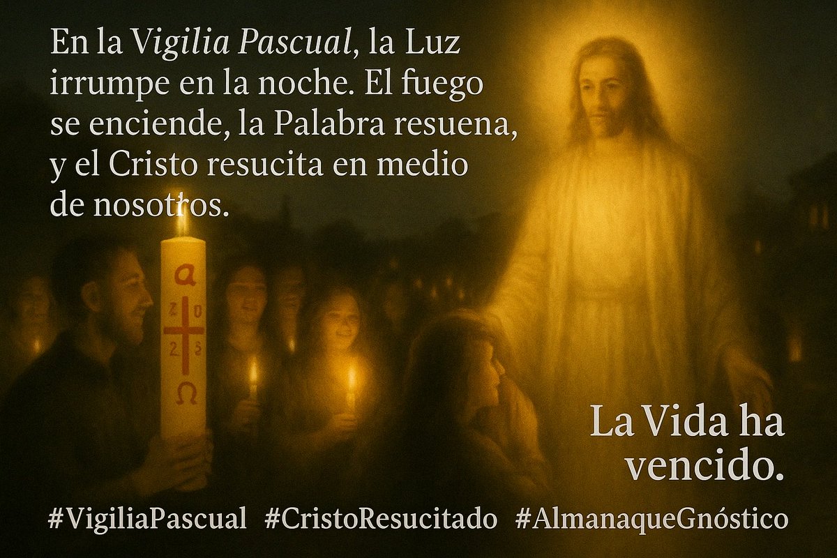 Magdalena_Igarc's tweet photo. ✨ En la Vigilia Pascual, la Luz irrumpe en la noche. El fuego se enciende, la Palabra resuena, y el Cristo resucita en medio de nosotros.
La Vida ha vencido. 🔥🕊️

🔗 https://t.co/H70qdWWrxt
#VigiliaPascual #CristoResucitado #AlmanaqueGnóstico https://t.co/cNsIY6FW0H