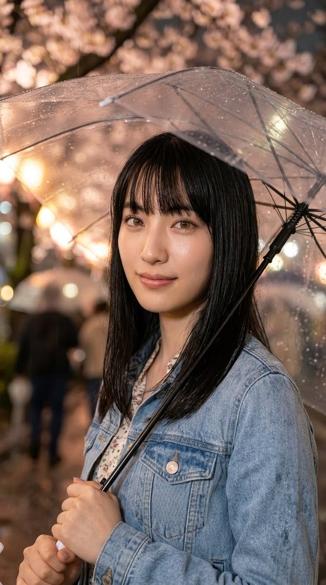 今週から土曜の夜は #凛花とお泊りデート しましょうね。 まずは夜桜デート🌸 雨でドンドン散っていっちゃう🥲 Fictional AI art ...