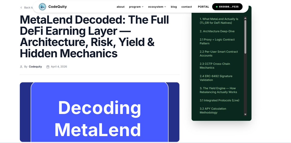 CodequityOrg's tweet photo. ๐ฆ DD30 is live.
We decoded @MetaLend_DeFi !
market dynamics of the next-generation internet economy.
https://t.co/Y8oEKcQeQN
Visist > https://t.co/6IXnBW4KyU
#DecryptingDeFi #MetaMask #DeFi #CodeQuity #Web3 #Blockchain https://t.co/0bH4mckPNE