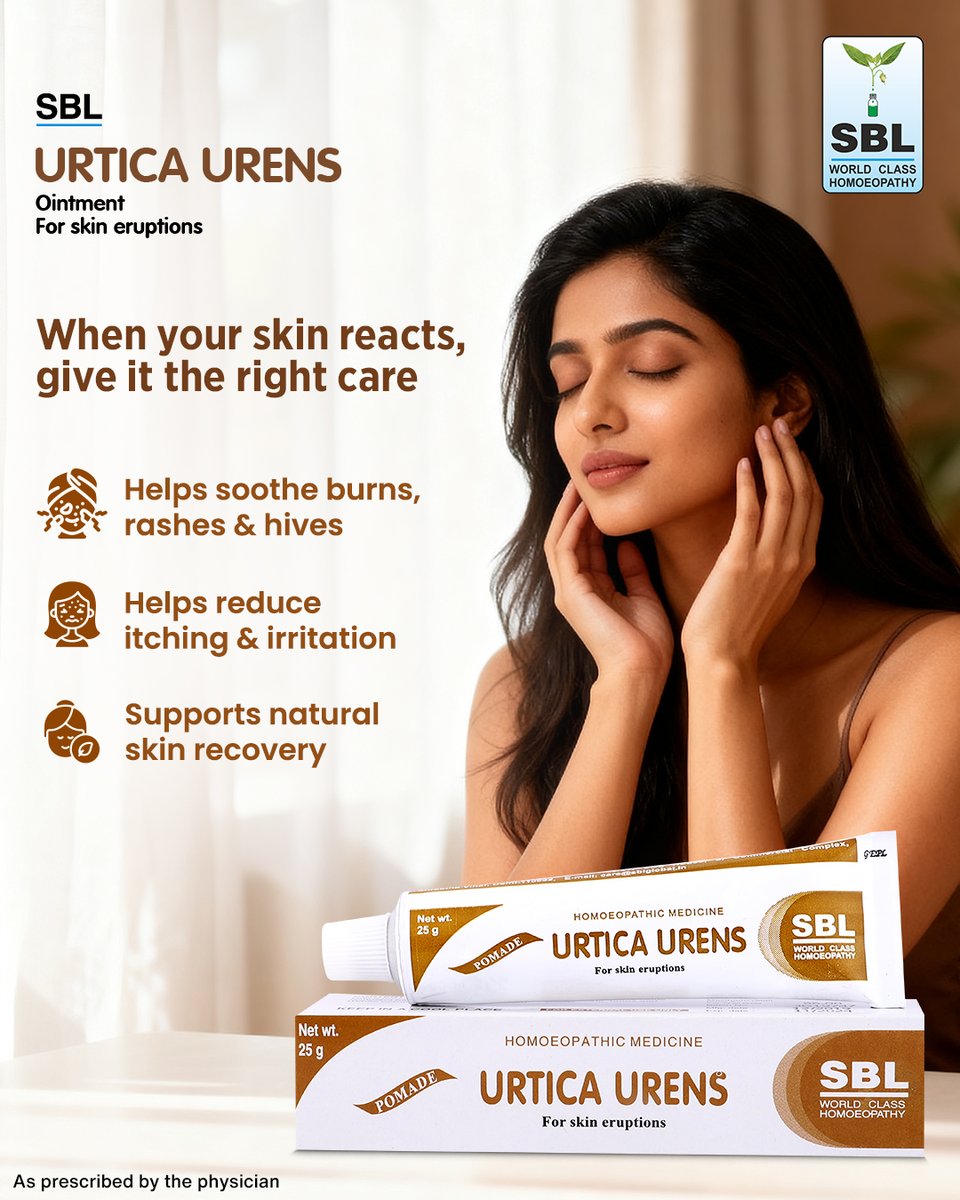 sblgroupindia's tweet photo. SBL Urtica Urens Ointment supports your skin with gentle care, helping you stay calm and comfortable while it recovers. πΏ
Buy Now:https://t.co/rcjnqzpHJg
As prescribed by the physician
#SBLHomoeopathy #SBLCare #UrticaUrens #SkinRelief #SkinCare #HealthySkin https://t.co/UPe2lXutuw