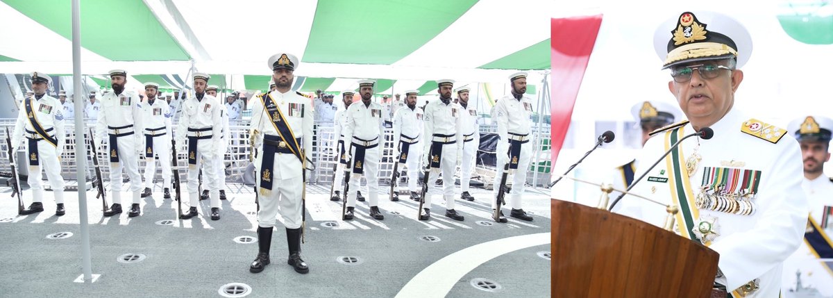 Defense_Times's tweet photo. Pakistan's Naval Chief Admiral Naveed Ashraf: 
PN inducts advanced platforms and niche technologies to target adversary’s critical infrastructure and naval assets. https://t.co/KbBkhLhe3F