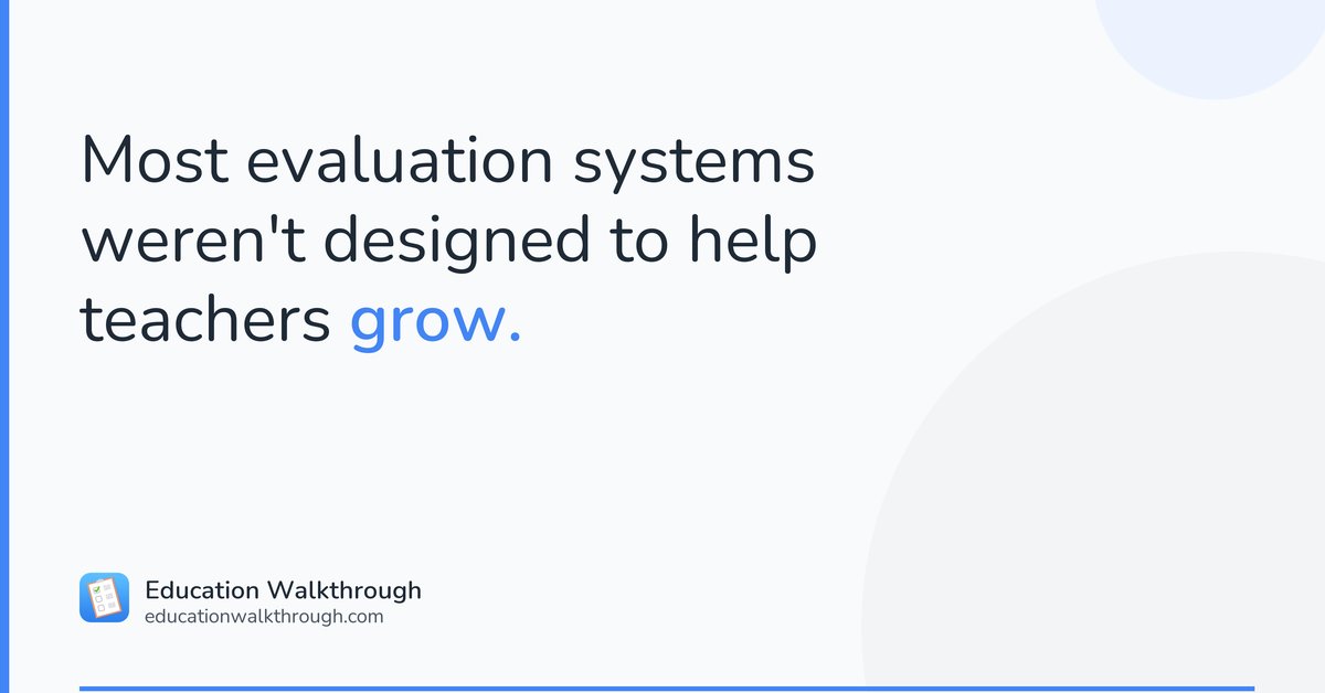 EduWalkthrough's tweet photo. Most teacher evaluation systems weren't designed to help teachers grow.

They were designed to create a paper trail.

The difference matters, and teachers feel it immediately. Evaluations that function as surveillance produce careful performances. Evaluatio… https://t.co/Vi9iB7cKvb