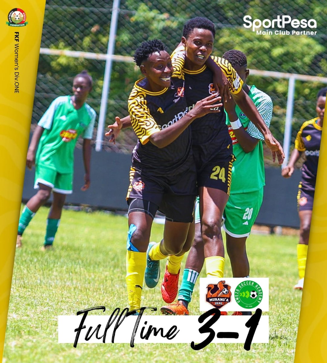 FC_MSEAL's tweet photo. FULL TIME: 💛🖤

MSeal Lionesses 3 – 1 Uweza Women
Three points in the bag. Statement made. 
#MSealLionesses #TûrîAMûmbi #MSealAt10 https://t.co/TQWqiLeL9e