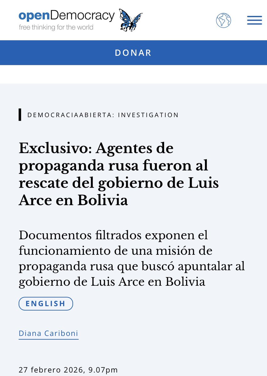 Mientras el Kremlin soborna periodistas y medios para denostar a Milei y su gobierno en Argentina, en Bolivia armó el caso del supuesto golpe de Estado de Zúñiga a mediados de 2024 para victimizar a Arce.

opendemocracy.net/es/bolivia-rus…