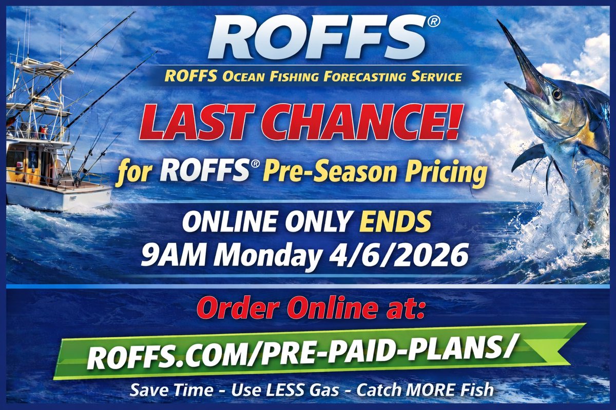 Order your ROFFS® Pre-Season Discounted Plans on our website now - Discounts Extended ONLINE ONLY Through 9AM Monday 4/6/2026!

roffs.com/pre-paid-plans/

#ROFFS #ROFFSFishing #SaveTime #SaveFuel #UseLessGas #DontGuess #UseROFFS #PreSeasonDiscounts #PrePaidPlans