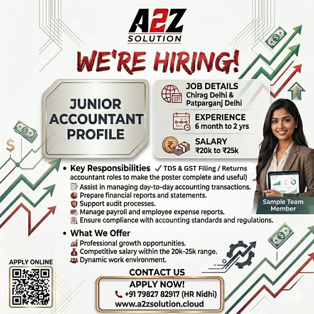 SunderBhati01's tweet image. 🚨 A2Z Solution | We’re Hiring – Junior Accountant 🚨

Kickstart or grow your career in accounting with exciting opportunities in Delhi! 💼📊

#WeAreHiring #JuniorAccountant #AccountingJobs #CAFirmJobs #DelhiJobs #HiringNow #CareerOpportunity #ApplyNow #A2ZSolution