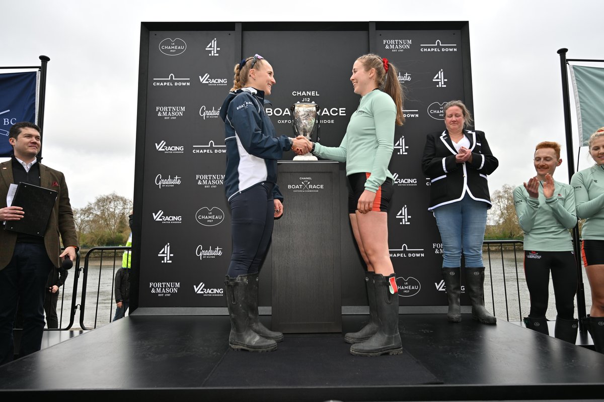 theboatrace's tweet photo. Tradition meets style with @ChanelOfficial.

Oxford or Cambridge - the crews face off for the coin toss, the Championship Course is set.

Cambridge Women's choose Surrey, and Oxford Men's choose Surrey. https://t.co/gnh8qfxlLR