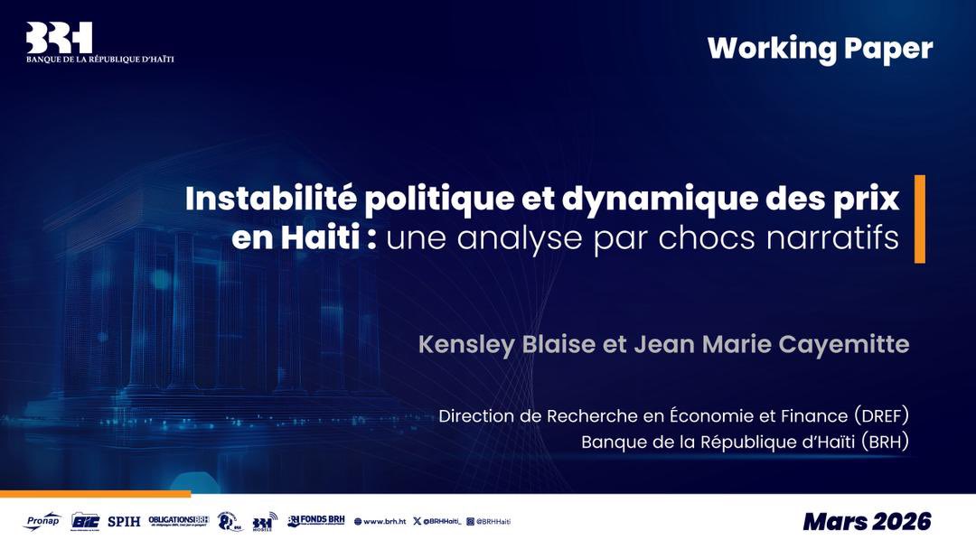 enquetaction's tweet photo. La BRH publie le premier numéro de ses Working Papers, réalisé par la Direction de la Recherche en Économie et en Finance.

Lisez le document 👉🏾 :https://t.co/rl5yyMvj8n
https://t.co/1kDUZpQZV4

#WorkingPaper #Inflation #Haiti #EconomicResearch https://t.co/6x48CDKzsZ