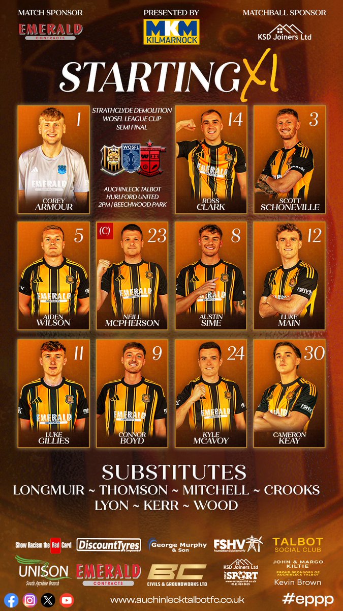 atfc1909's tweet image. 𝐒𝐭𝐚𝐫𝐭𝐢𝐧𝐠 𝐗𝐈 against Hurlford United

Brought to you by MKM Kilmarnock

Wilson returns to the back line. Gillies drops to the midfield to make way for the front three of Boyd, McAvoy, &amp;amp; Keay.

#eppp