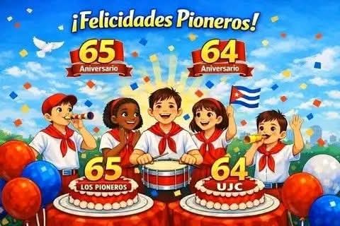 ¡Feliz 4 de abril!
Hoy celebramos dos hitos que marcaron generaciones: 1961: Fundación de la Unión de Pioneros de Cuba, hoy Organización de Pioneros José Martí. 1962: Fundación de la Unión de Jóvenes Comunistas (UJC).
#VivaLaOPJM
#VivaLaUJC
#CubaViveEnSuHistoria
#CubaEstaFirme