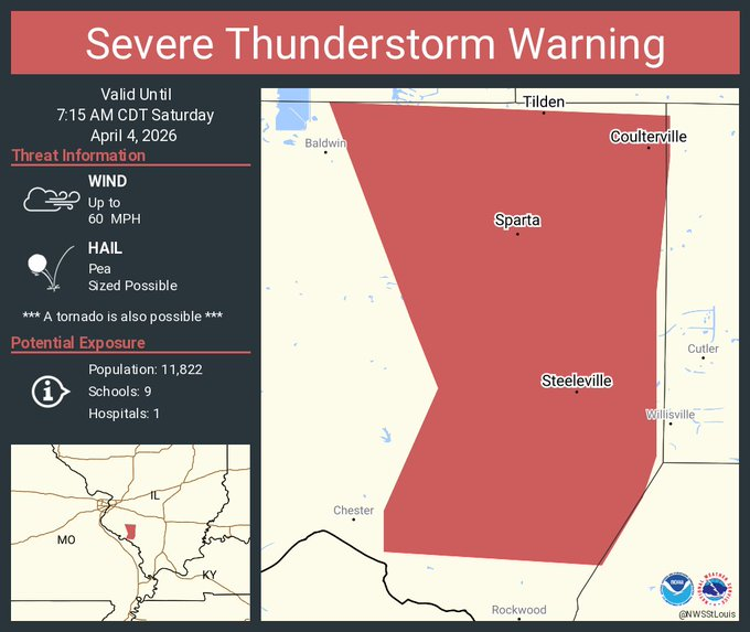 sottenberg's tweet image. Severe thunderstorm warning for the area around Steeleville and Sparta.
#wildwoodmo #moweather