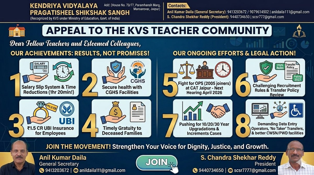 KVPSS_KVS's tweet photo. An appeal to fellow teaches if KVS.
Join the movement.
Strengthen your voice for Dignity, Justice and Growth. https://t.co/C4Bd6BUEbg