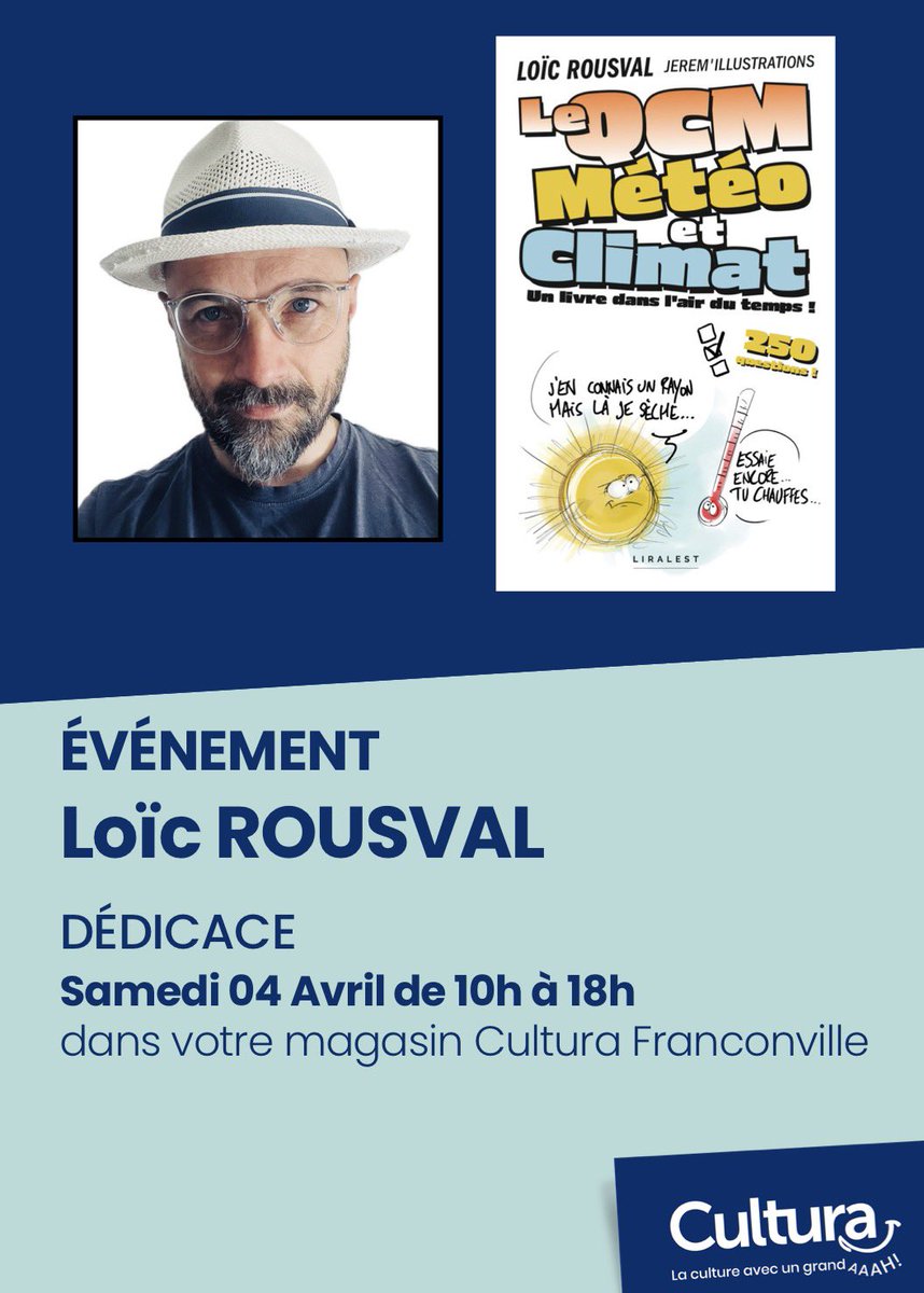 LoicRousval's tweet image. Today Franconville 📚
Dédicaces Cultura
Disponible ICI ⬇️
urlr.me/PMWC74

@liralest @Cultura 
#Livre #Jeu #Météo #Climat #Dédicace #LeQCMMétéoetClimat #Franconville #Liralest