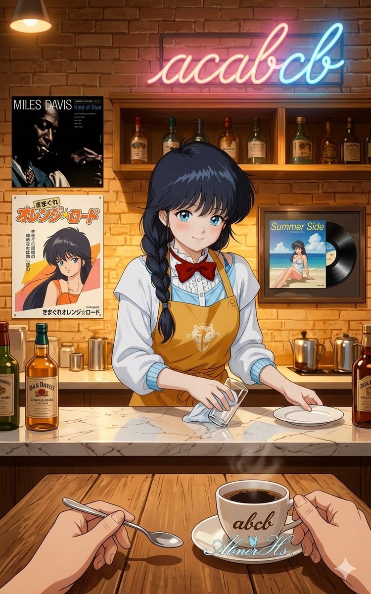 iH82889's tweet photo. コーヒーを飲んでいるのですが、かわいいまどかが目の前にいる。 （なぜカウンターにブランデーが置いてあるのですか? )
#abcb
#鮎川まどか https://t.co/wWJz2oOhAu