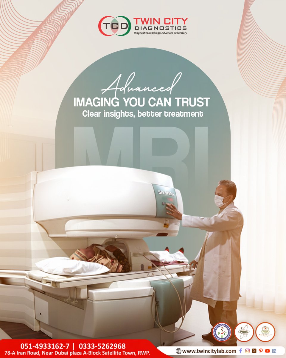TCDRwp's tweet image. Clear insights, better treatment
Advanced imaging you can trust

📱 +92 333 5262968
🌍 twincitylab.com

#MRI #TwinCityDiagnostics #MedicalImaging #DiagnosticCenter #Radiology #HealthAwareness #AccurateDiagnosis #PreventiveCare #BrainScan #SpineMRI #JointHealth #Medical