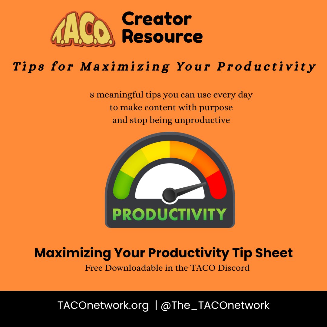 The_TACOnetwork's tweet photo. Two new free creator resource sheets available in the TACO Discord, designed to help you "Get Things Done" https://t.co/YBnug4TNh6