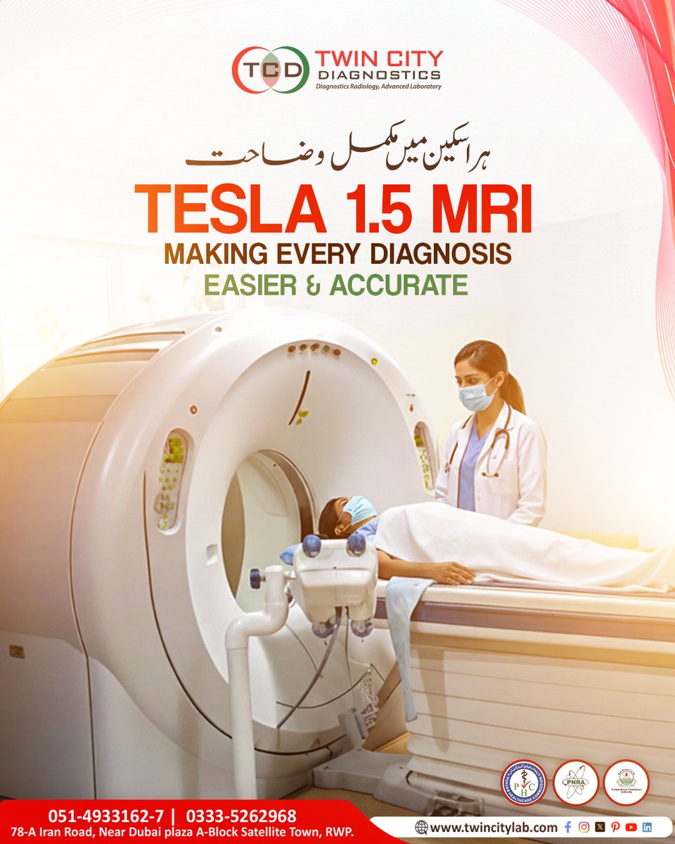 TCDRwp's tweet image. Making Every Diagnosis Easier &amp;amp; Accurate!
ہر اسکین میں مکمل وضاحت

📱+92 333 5262968
 🌍 twincitylab.com

#MRI #TeslaMRI #AdvancedDiagnostics #MedicalImaging #Radiology #HealthCare #AccurateDiagnosis #MedicalTechnology #DiagnosticCenter #PatientCare #HealthcareInnovation