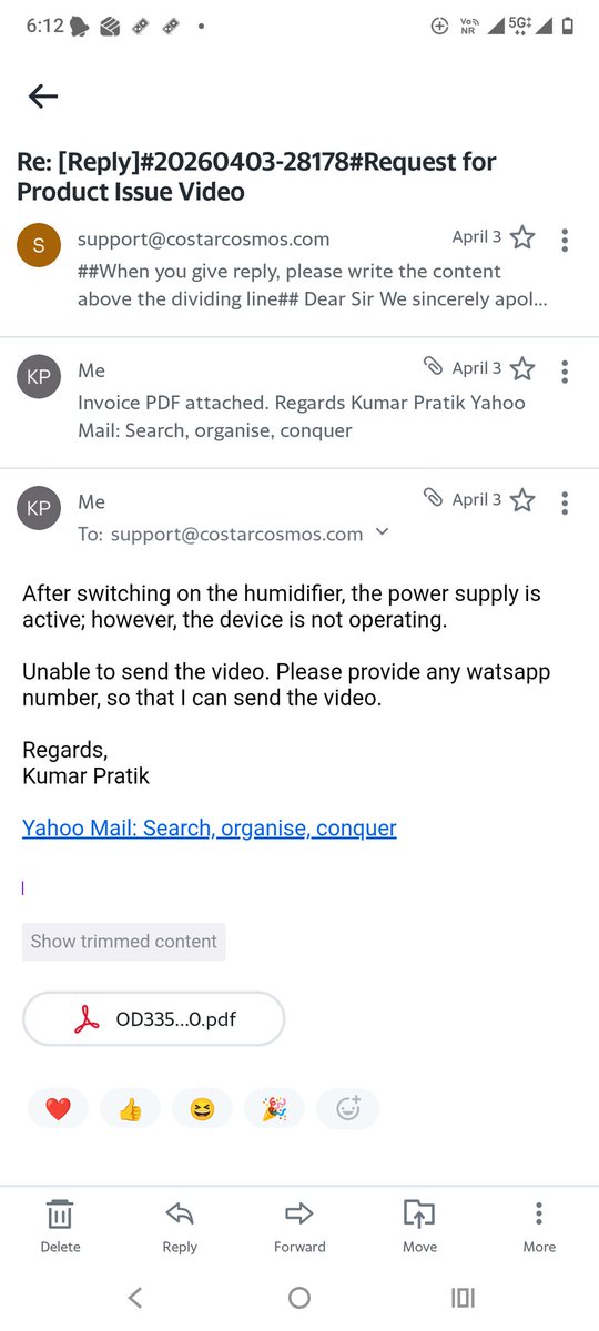 Kumarpr80007283's tweet photo. I purchased a Costar 6L Humidifier on 27.10.2025 through the Flipkart platform. Unfortunately, the product has now stopped working. Raised a complaint @CostarCosmos customer support, but not getting a proper response. https://t.co/jE4BaWUBOW