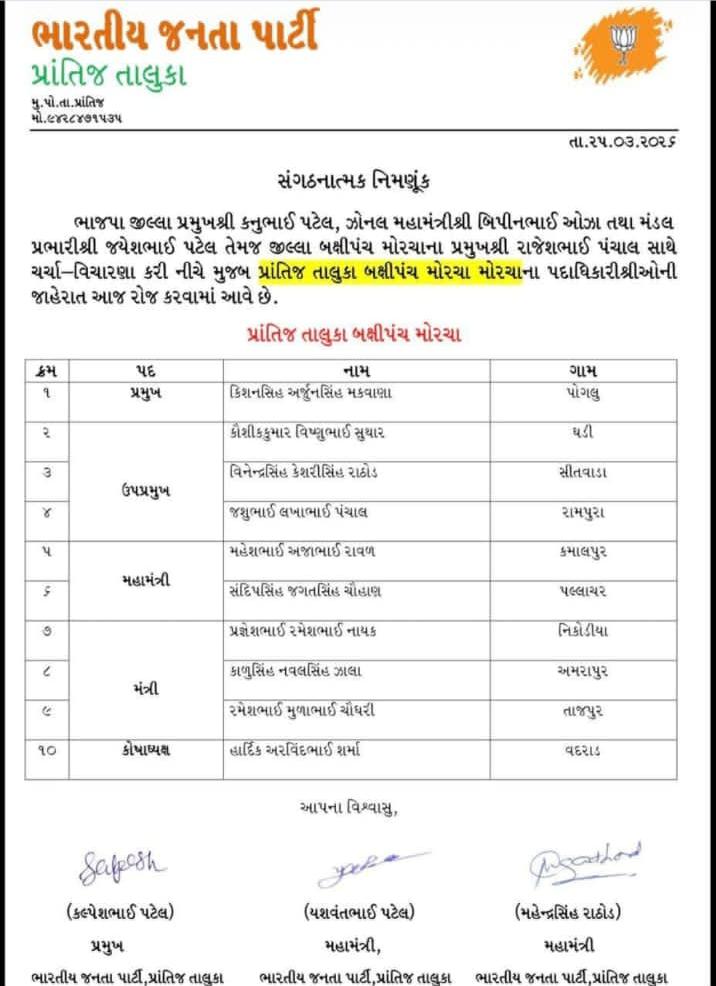 Chaitar_Vasava's tweet photo. ગુજરાતના લાખો યુવાનોના ભવિષ્ય સાથે ચેડાં કરનાર અને રાજ્યભરમાં ચકચારી બનેલા 'જુનિયર ક્લાર્ક પેપરલીક કાંડ-2023' ના આરોપીને રાજકીય રક્ષણ મળતા પ્રજામાં ભારે રોષ જોવા મળી રહ્યો છે. પ્રાંતિજ તાલુકા ભાજપ બક્ષીપંચ મોરચાના માળખામાં કોષાધ્યક્ષ તરીકે હાર્દિક અરવિંદભાઈ શર્માની નિમણૂક કરવામાં આવતા અનેક સવાલો ઉભા થયા છે.

હાર્દિક શર્મા એ જ વ્યક્તિ છે જેની 29 જાન્યુઆરી 2023ના રોજ વડોદરામાં થયેલા જુનિયર ક્લાર્ક પેપરલીક કેસમાં ATS (Anti-Terrorist Squad) દ્વારા ધરપકડ કરવામાં આવી હતી. આ કાંડના કારણે અંદાજે 9.53 લાખ જેટલા આશાસ્પદ ઉમેદવારોની મહેનત પર પાણી ફરી વળ્યું હતું અને છેલ્લી ઘડીએ પરીક્ષા રદ કરવી પડી હતી.
તેની સામે વડોદરામાં IPC ની કલમ 406, 409, 420 અને 120B (ગુનાહિત ષડયંત્ર) હેઠળ FIR નોંધાયેલી છે.

આ નિમણૂક બાદ પ્રાંતિજ પંથકના જાગૃત નાગરિકો અને શિક્ષિત બેરોજગારો પૂછી રહ્યા છે કે:
🚫 શું ભાજપ સંગઠનને પ્રાંતિજ તાલુકામાં એક પણ નિષ્કલંક કે ઈજ્જતદાર કાર્યકર ન મળ્યો?
🚫એક બાજુ સરકાર પેપરલીક વિરોધી કડક કાયદાની વાતો કરે છે, તો બીજી બાજુ સંગઠન પેપરલીકના આરોપીઓને પદ આપીને શું સાબિત કરવા માંગે છે?
🚫જે વ્યક્તિ પર નાણાકીય ગેરરીતિ અને લાખો યુવાનોના ભવિષ્ય બગાડવાનો આરોપ હોય, તેને 'કોષાધ્યક્ષ' જેવી જવાબદારી સોંપવી કેટલી યોગ્ય?

પક્ષના આંતરિક લોકશાહી સામે સવાલ
આવી નિમણૂકોથી વર્ષોથી પક્ષ માટે લોહી-પરસેવો પાડતા પ્રમાણિક કાર્યકરોમાં પણ નારાજગી જોવા મળી રહી છે. ગુનાહિત ઈતિહાસ ધરાવતા શખ્સોને પદ આપીને પક્ષ કદાચ એવો સંદેશ આપી રહ્યો છે કે સંગઠનમાં લાયકાત કરતાં 'સેટિંગ' વધુ મહત્વનું છે.

સ્થાનિક જનતાની માંગ છે કે ઉચ્ચ કક્ષાએથી આ નિમણૂક તાત્કાલિક રદ કરવામાં આવે અને નૈતિકતાના ધોરણે પક્ષ પોતાની છબી સાફ કરે. જો આવા તત્વોને પ્રોત્સાહન અપાશે, તો આવનારી ચૂંટણીઓમાં શિક્ષિત યુવાનો તેનો જડબાતોડ જવાબ આપશે તે નક્કી છે.
- યુવા નેતા યુવરાજસિંહ જાડેજા (@YAJadeja)