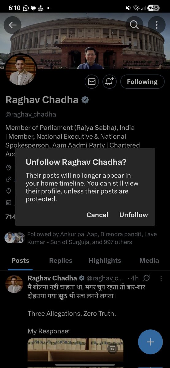mithleshsahu9's tweet photo. इस ग़द्दार को Unfollow कर दिया @raghav_chadha
#Raghav_chadha https://t.co/73zQwlqKh3