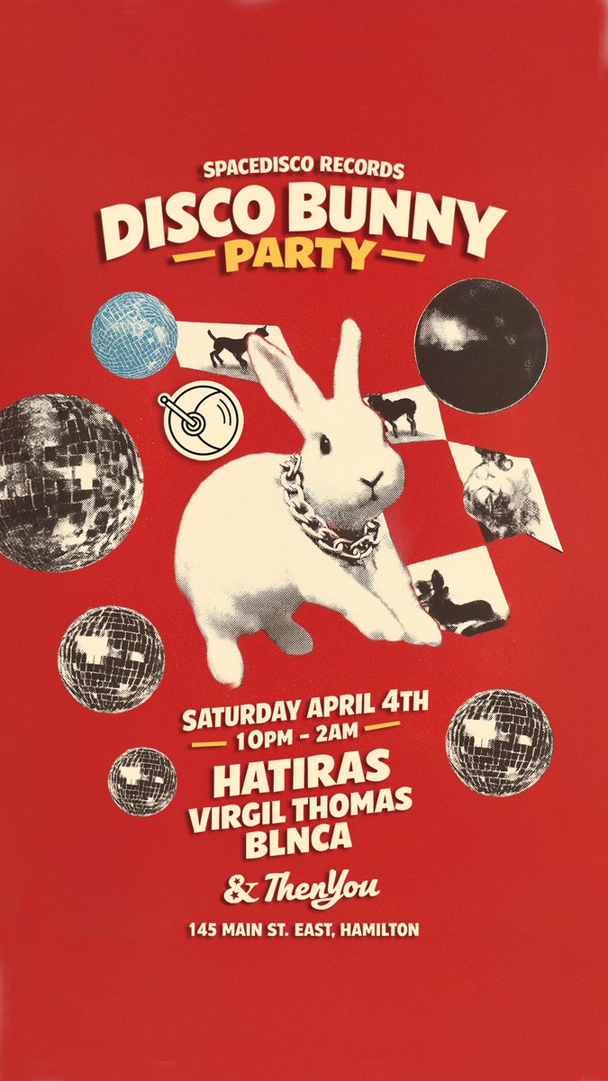 hatiras's tweet image. TONIGHT! @spacediscorecs DISCO BUNNY themed party at AndThenYou in Hamilton featuring @hatiras with Virgil Thomas and @BlncaMusic!

Tickets: tickettailor.com/events/spacedi…

#HouseMusic #Tonight #Hamilton #Spacedisco