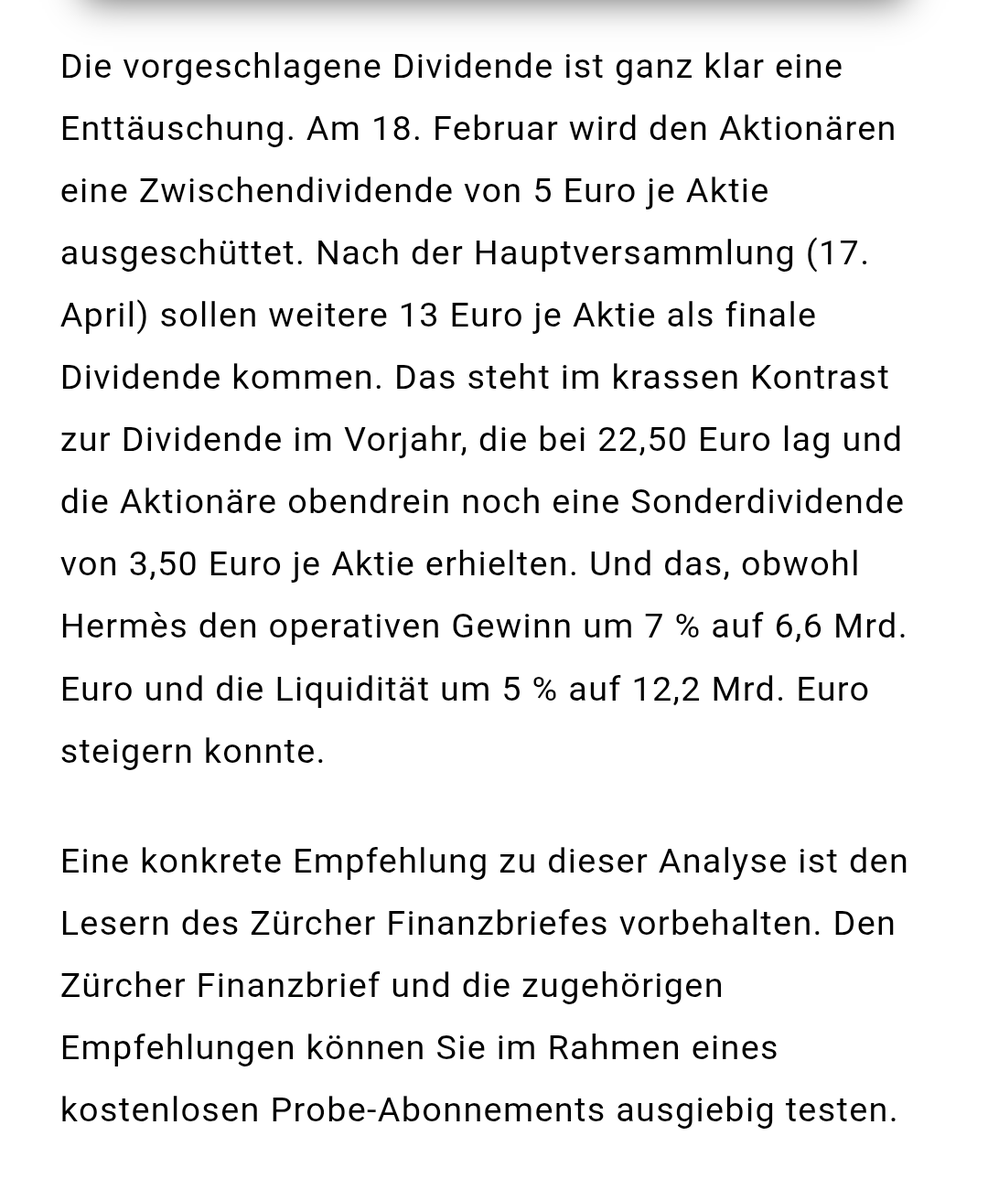 CKTH85's tweet image. #Luxus
Auch das gehört dazu.
Trotz solider Zahlen kürzt #Hermès vermutlich auch im Hinblick auf die zu erwartende, spürbare Abschwächung des Wachstums die #Dividende deutlich um gut 30% von 26,00 € (2024) auf 18,00 (2025).
Bei #LVMH stagniert die Dividende seit geraumer Zeit.