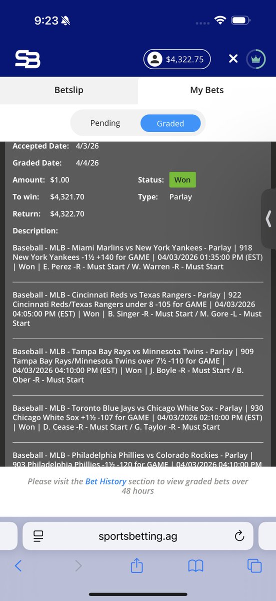 lecordonbleuboy's tweet photo. Hit my 14 LEG MLB PARLAY! @betonline sportsbetting https://t.co/YnbEviPbaz
