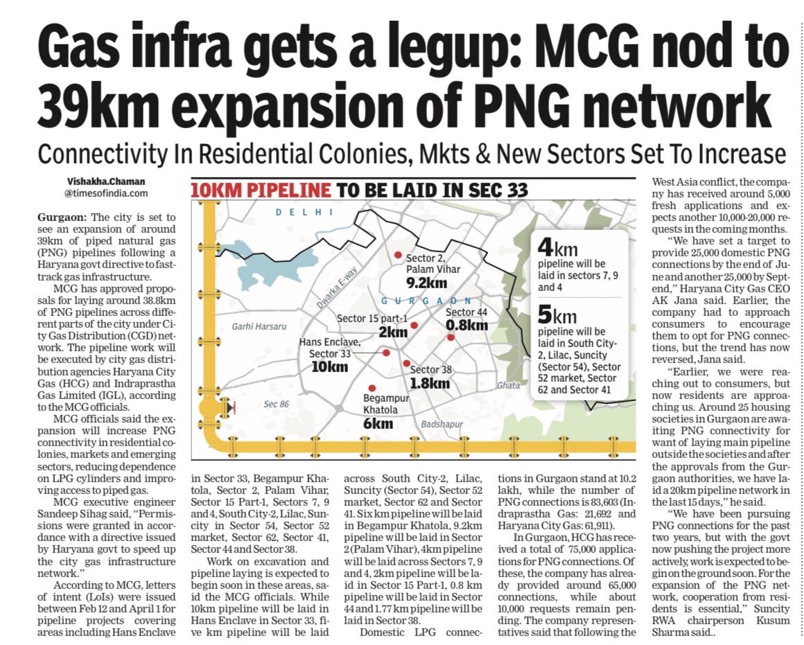 VishakhaKaulTOI's tweet image. #Gurugram: Gas infra gets a legup: MCG nod to 39km expansion of PNG network in #Gurgaon 

Read more at:
m.timesofindia.com/articleshow/13…