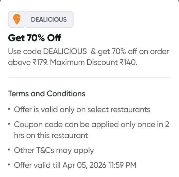 DealBeeOfficial's tweet image. 🔥Swiggy Food Discount Code 

➡️Get 70% Off Upto ₹140 on Orders Above ₹179

➡️Use Code :- DEALICIOUS

✅Restaurant Specific, Check In Your Account