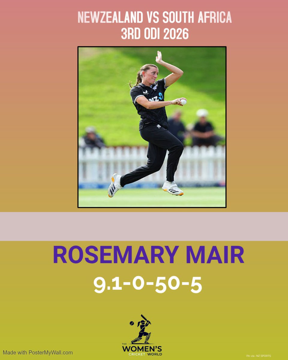 Thewomencricke1's tweet photo. ROSEMARY MAIR: GAME CHANGER.
5/50. The ultimate strike bowler
#cricketTwitter I #NZvSA https://t.co/x403GarDGK