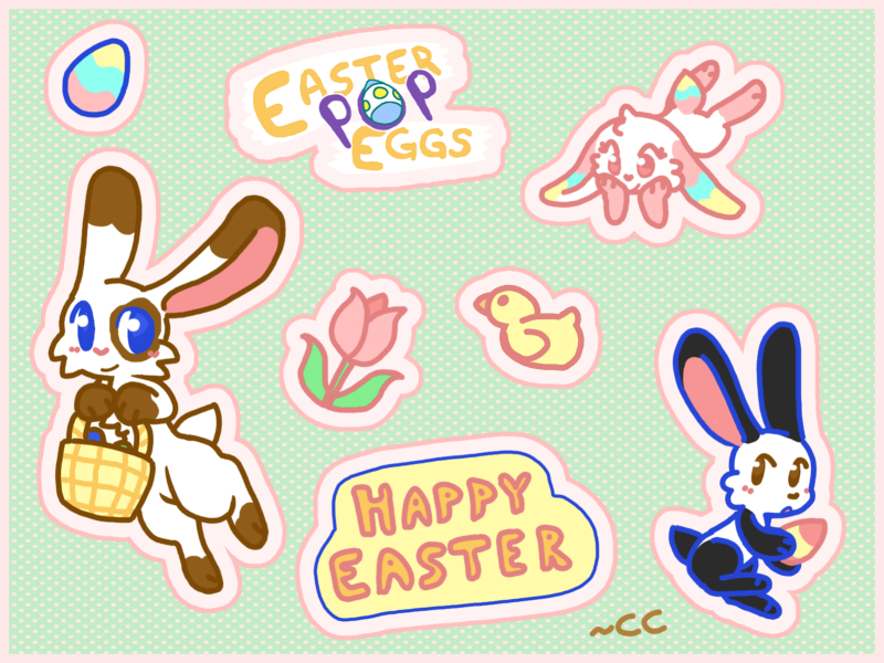 Happy Easter!! I'm busy visiting family this year and couldn't make a big thing, so you get a cute sticker sheet instead!

#easter #happyeaster #oc #art #easterbunny