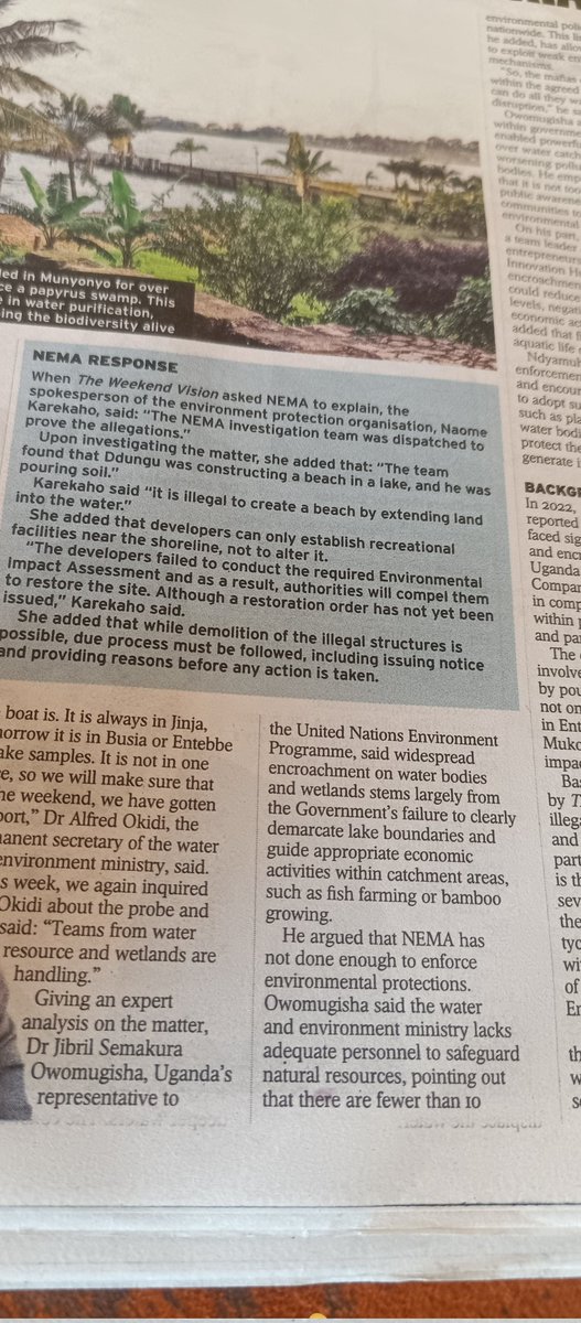 Dr_JibCares's tweet photo. In the @newvisionwire today, page 8 & 9; my views vis-à-vis @okidi64 @NKarekaho as the tycoon takes over part of L. Victoria.
I called up on @nemaug to demarcate the lake boundaries & guide on economic activities like aquaculture.
Inadequate staff from environmental police.... https://t.co/qfztJ5dnjh