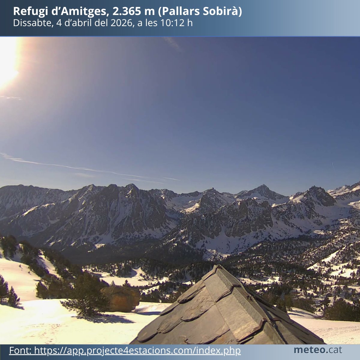 #PrediccióPirineu

☀ Cel radiant fins a migdia i a partir del vespre
⛅ Tardes amb núvols d'evolució, sobretot diumenge, tot i que no s'espera precipitació
🌡 Temperatura en clar augment

Tens tota la previsió a 👇:
meteo.cat/prediccio/piri…