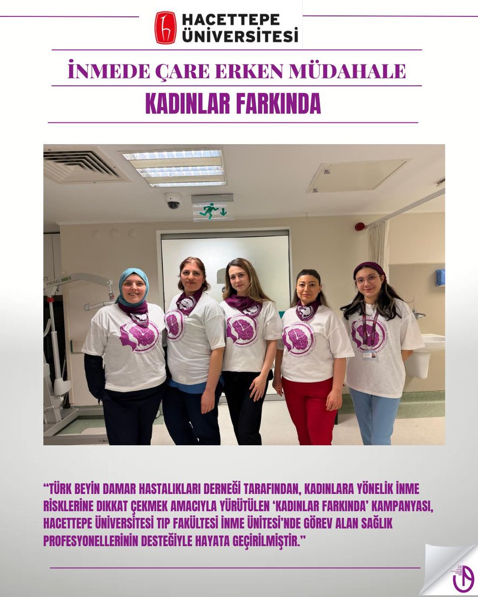 turkbeyindamar's tweet photo. Türk Beyin Damar Hastalıkları Derneği tarafından, kadınlara yönelik inme risklerine dikkat çekmek amacıyla yürütülen ‘Kadınlar Farkında’ kampanyası Hacettepe Üniversitesi Tıp Fakültesi İnme Merkezi’nde görevli sağlık profesyonellerinin desteğiyle hayata geçirilmiştir. #tbdhd https://t.co/fx3ECXrBCb