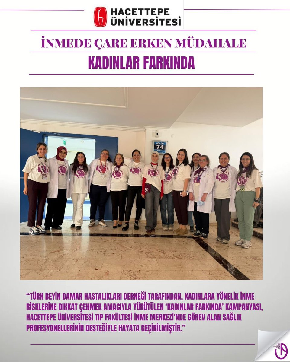 turkbeyindamar's tweet photo. Türk Beyin Damar Hastalıkları Derneği tarafından, kadınlara yönelik inme risklerine dikkat çekmek amacıyla yürütülen ‘Kadınlar Farkında’ kampanyası Hacettepe Üniversitesi Tıp Fakültesi İnme Merkezi’nde görevli sağlık profesyonellerinin desteğiyle hayata geçirilmiştir. #tbdhd https://t.co/fx3ECXrBCb