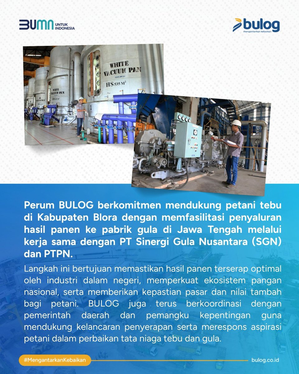 updatepanganntt's tweet photo. Perum BULOG menegaskan komitmennya dalam mendukung petani tebu di Kabupaten Blora melalui fasilitasi penyaluran hasil panen ke pabrik gula di Jawa Tengah. 
#BULOG #Petani Tebu #TebuBlora #KetahananPangan #Mengantarkan Kebaikan https://t.co/rOEbfCJlMv