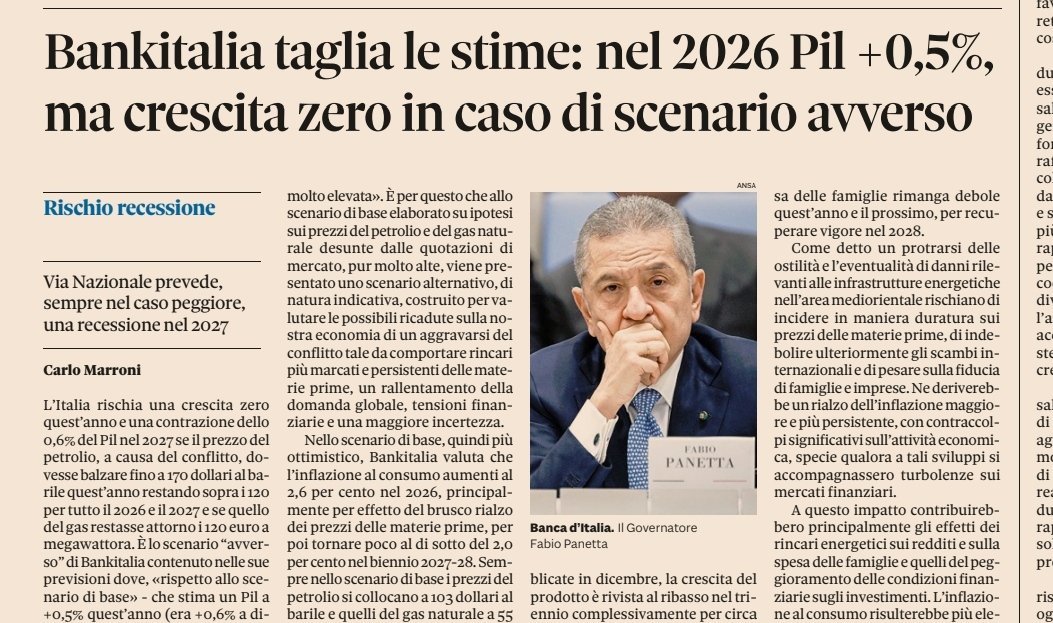 Per l'Italia una crescita (si fa per dire) dello 0,5% è diventata la normalità da quando è entrata nella UE (0,6% medio l'anno) e ha adottato l'euro (0,5%). Prima di UE ed euro (1946-98) il tasso di crescita medio annuale del PIL reale era superiore al 5,5%. Nell'ultimo quarto di