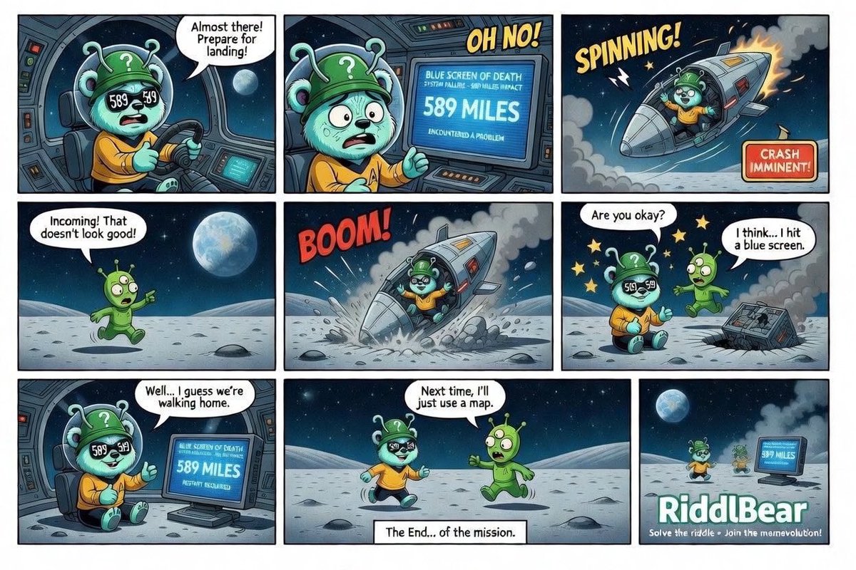 RiddlBear's tweet photo. 🐻👽🥲
The Riddlbear had a malfunction at exactly 589 miles, but we fixed the problem. 
Are you ready to solve a puzzle too?
Then JOIN IN 🫡

Issuer: rsLgEKjrNc9pvK1YTN71NrpSYoyxsCKpjD
Currency: RIDDL

#RiddlBear #XRPL #RIDDL #Comic #MoonVibes #Bluescreen #Riddler #XRP 
#xrpnews #xrpmeme