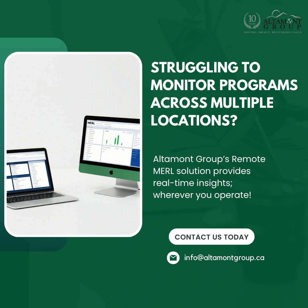 Managing programs across regions comes with real challenges:
• Limited visibility
• Delayed reporting
• High operational costs
 
Altamont Group’s Remote MERL solutions help you:
• Monitor performance in real time
• Improve coordination across locations
• Reduce costs while