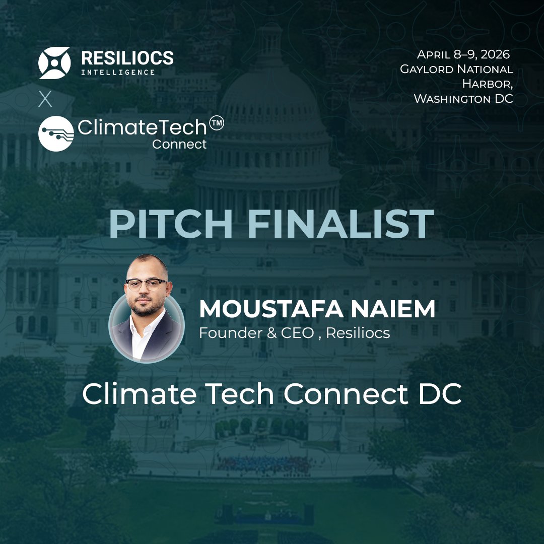 ResiliocsIntel's tweet photo. We're finalists at #ClimateTechConnect DC.
@mostafa_naiem takes the stage April 8 · 4:20–5:00 PM at Gaylord National Harbor Resort. Let's connect in DC. 🇺🇸
🔗 https://t.co/4bFmzn5cSS
#ClimateTech #ClimateRisk #Resiliocs #CTC2026 https://t.co/eoDfSqvPdL