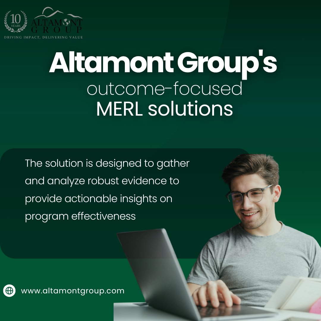 Many organizations have strong data collection systems — but struggle to translate data into decisions.
 
That’s where Altamont Group comes in. Our MERL solutions help you:
• Turn raw data into clear, actionable insights
• Identify what’s working — and what needs to change
•