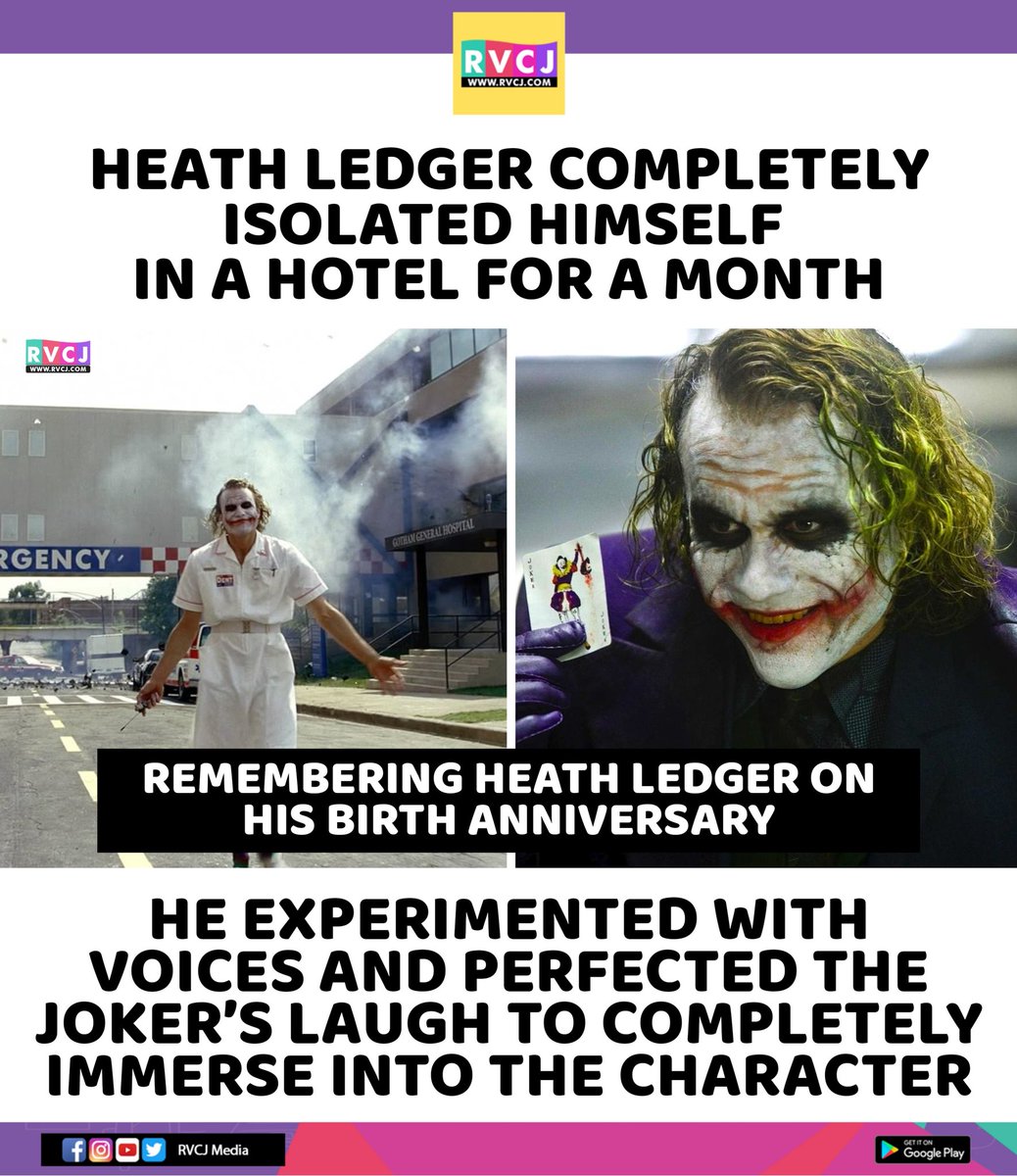 rvcjmovies's tweet image. Remembering Heath ledger on his birth anniversary!

#heathledger #joker #thedarkknight #dceu #dccomics