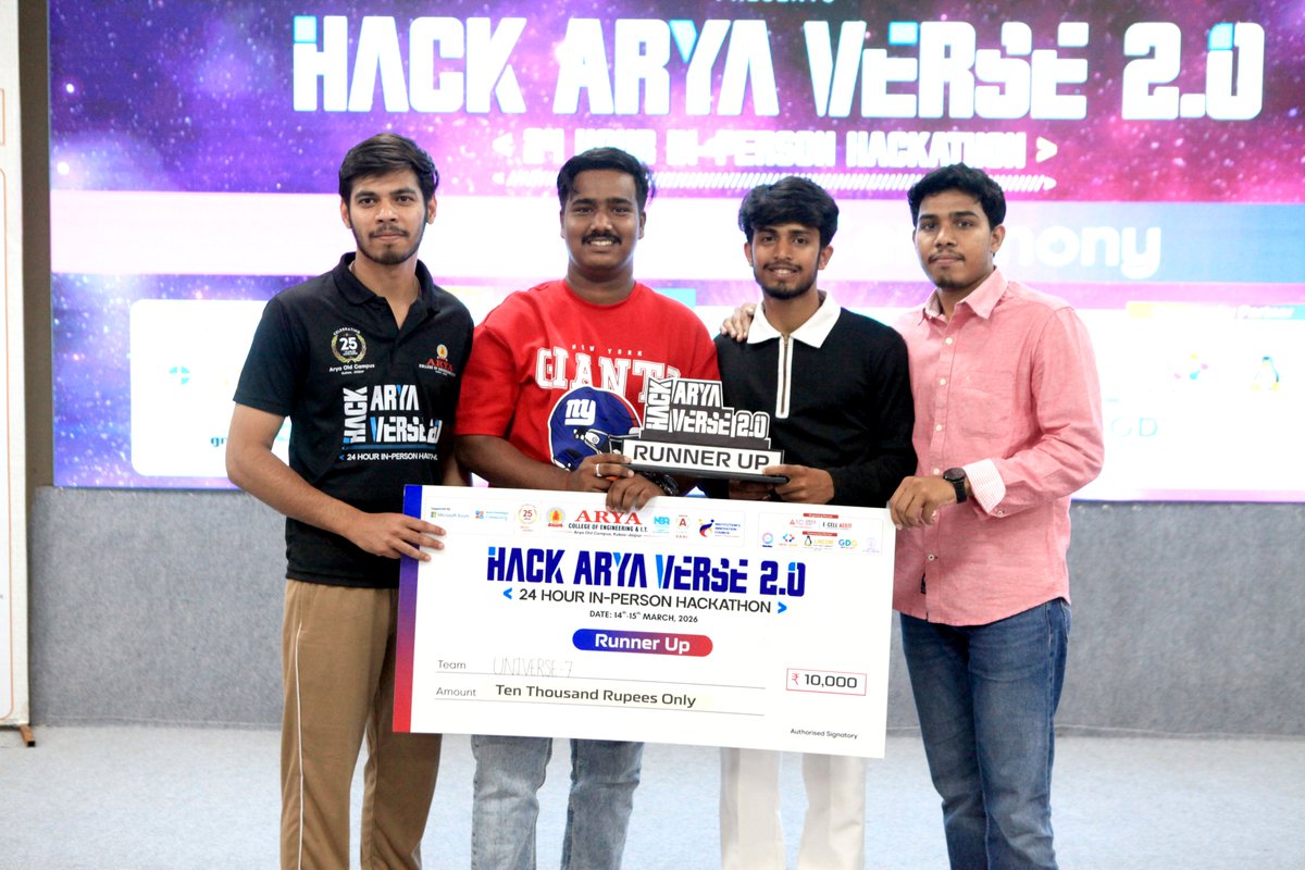 aryacolleges's tweet photo. Where ideas compete and brilliance wins! ✨
The winners of #HackAryaVerse2.0 proved that innovation has no limits. 🚀
Keep building, keep inspiring!
#HackAryaVerse #Hackathon2026 #AryaCollege #InnovationInAction #FutureEngineers #TechMinds #CampusLife #CodingCulture #Naac https://t.co/CSdSIcf6xI