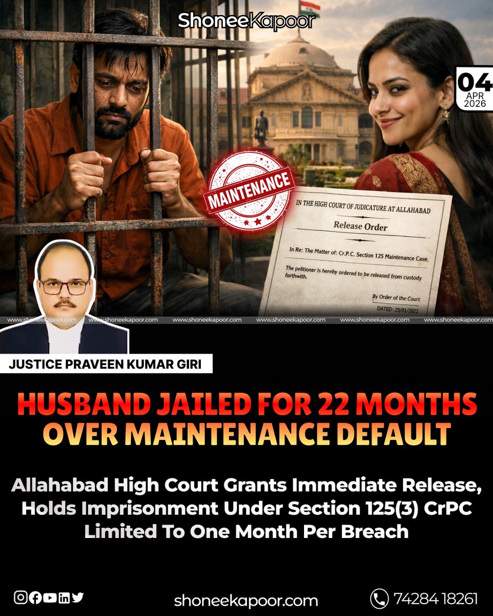 A husband was made to spend 22 months in jail for unpaid maintenance, even though the law under Section 125(3) CrPC limits such imprisonment to a much shorter duration. 

The Allahabad High Court ordered his immediate release, highlighting that a provision intended only to secure