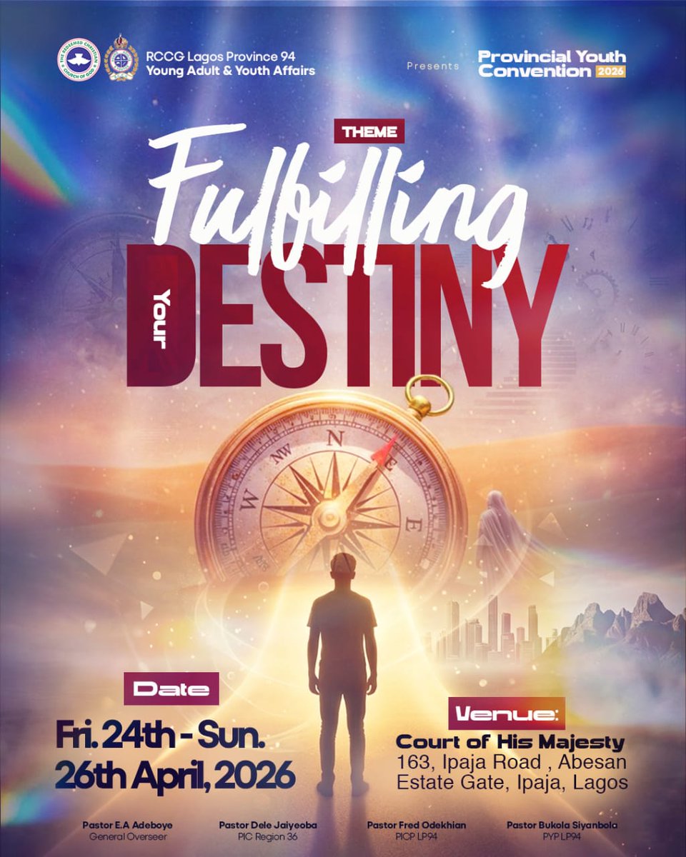 rccgchmyouth's tweet photo. Are you ready to step into purpose and walk boldly in the path God has designed for you?🔥
This is more than a convention. It’s a divine call to alignment, clarity, and destiny fulfillment.

Join us for a life-transforming weekend filled with powerful worship, intense prayers, https://t.co/uLw3vtRJB7
