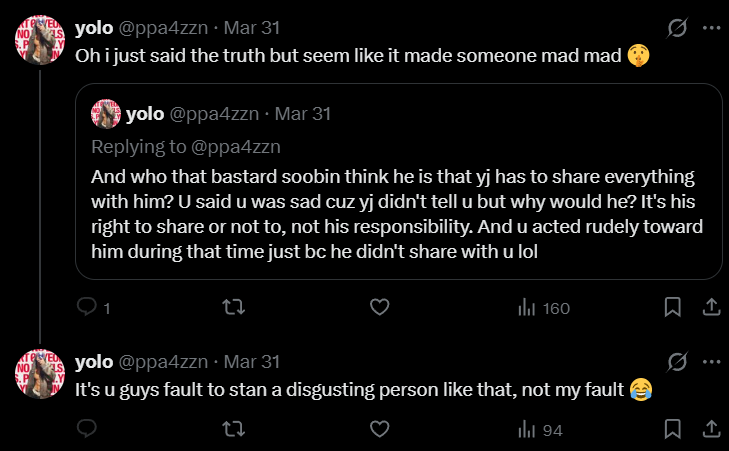 alltxtprotect's tweet photo. ‼️REPORT AND BLOCK‼️

@/ppa4zzn 
> https://t.co/RVy3FE3mms

This account is an yj akgae and has been actively making h@te comments towards the group and other members. Their whole profile is filled with such behaviour.

Report under h@te and h@rrasment. https://t.co/09Vs3faztW