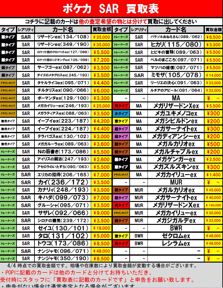 ポケカ 高額カード買取表更新しました‼️ ✓メガゲンガーex SAR