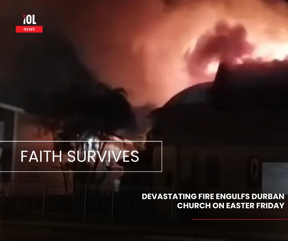 IOL's tweet photo. Pre-dawn flames ravage historic St. John The Divine Church in Durban’s Bulwer area this Easter Friday, destroying the roof and paper archives, but worship hall saved by firewalls.
#DurbanFire #StJohnTheDivine #Bulwer #EasterFriday
Read more here: https://t.co/0KYVAkF9Si https://t.co/A230hVqve5